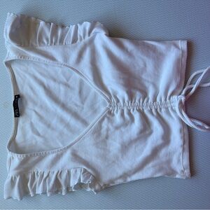 Zara White Ruffled V-Neck Top